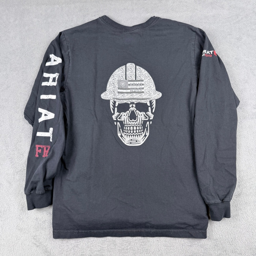 Ariat FR Work Mens Small Black Long Sleeve Skull Hard Hat Graphic Shirt 10026434